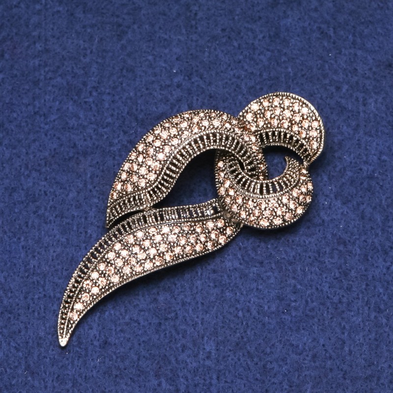 Clearance! Bow Brooch with Rhinestones, Gold-Tone Metal, 38x80mm