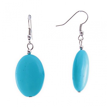 Drop Earrings with Oval Smooth Turquoise Cabochons, 18x24mm