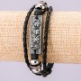 "Skulls" Bracelet, Length 21cm, Width 15mm, Black Eco-Leather