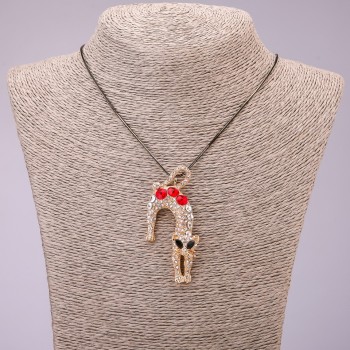 "Cat" Pendant with Crystals on Long Chain, "Black Gold" Metal, Diameter 31x65mm, Length 70cm
