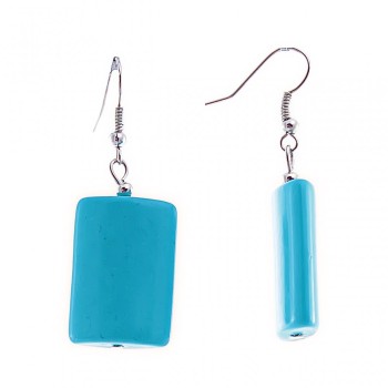 Dangle Earrings with Rectangular Smooth Cabochons in "Turquoise", 47x25mm