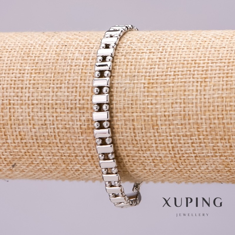 Xuping Bracelet, Double "Dot-Dash" Weave, Thickness 6mm, Length 18cm, Rhodium
