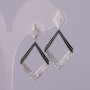 Rhombus Stud Earrings with Rhinestones, Silver-Tone Metal, 20x39mm