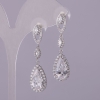 Teardrop Stud Earrings with White Crystals, Silver-Tone Metal, 12x46mm