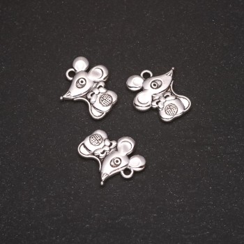 Finding Pendant "Mouse", diameter 15x13mm, hole diameter 1.5mm, pack 20g +/-14pcs