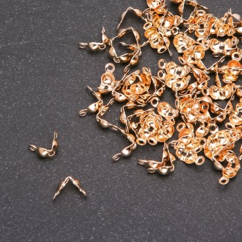 Clamshell Bead Tip Findings, gold-tone metal, 7x4(+/-)mm, pack 10g(+/-)140pcs