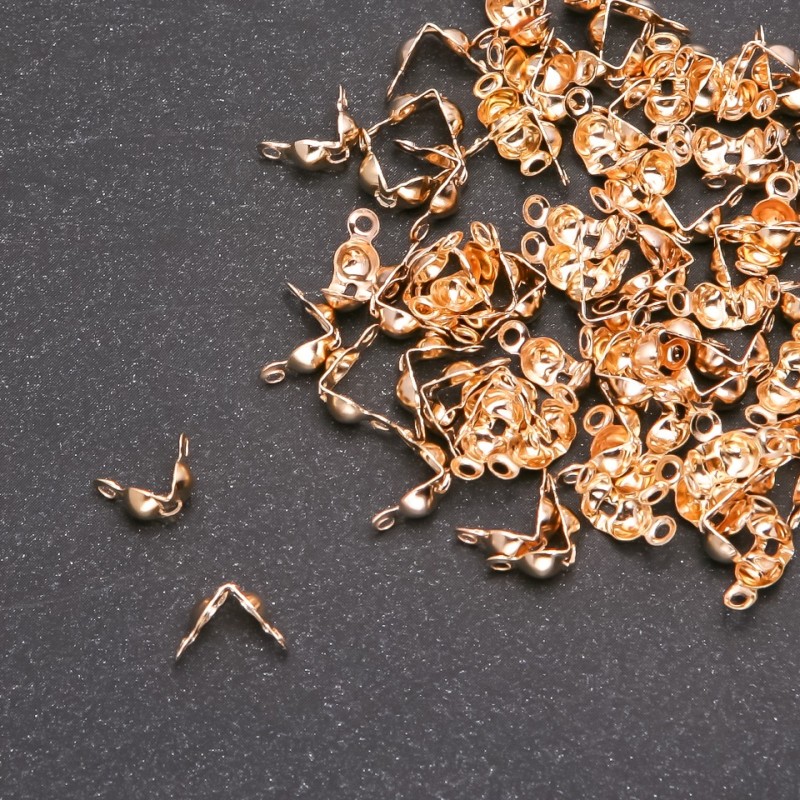 Clamshell Bead Tip Findings, gold-tone metal, 7x4(+/-)mm, pack 10g(+/-)140pcs