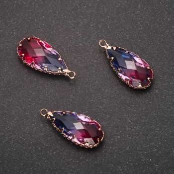 Pendant "Drop" Blue-Raspberry Color, Gold-Tone Setting 10x24mm