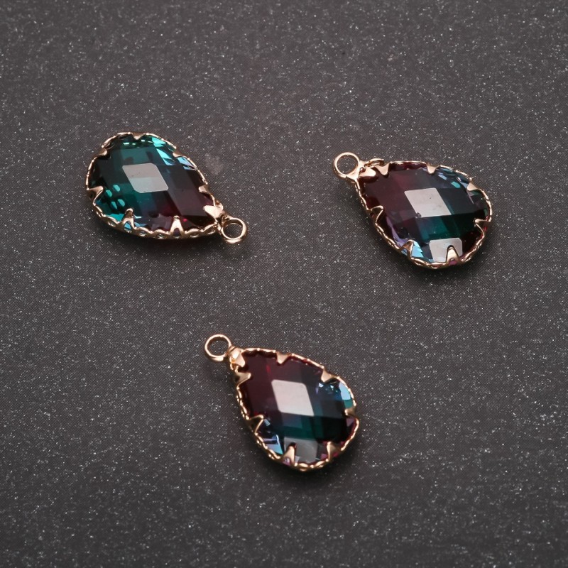 Pendant "Drop" Raspberry-Green Color, Gold-Tone Setting 10x17mm