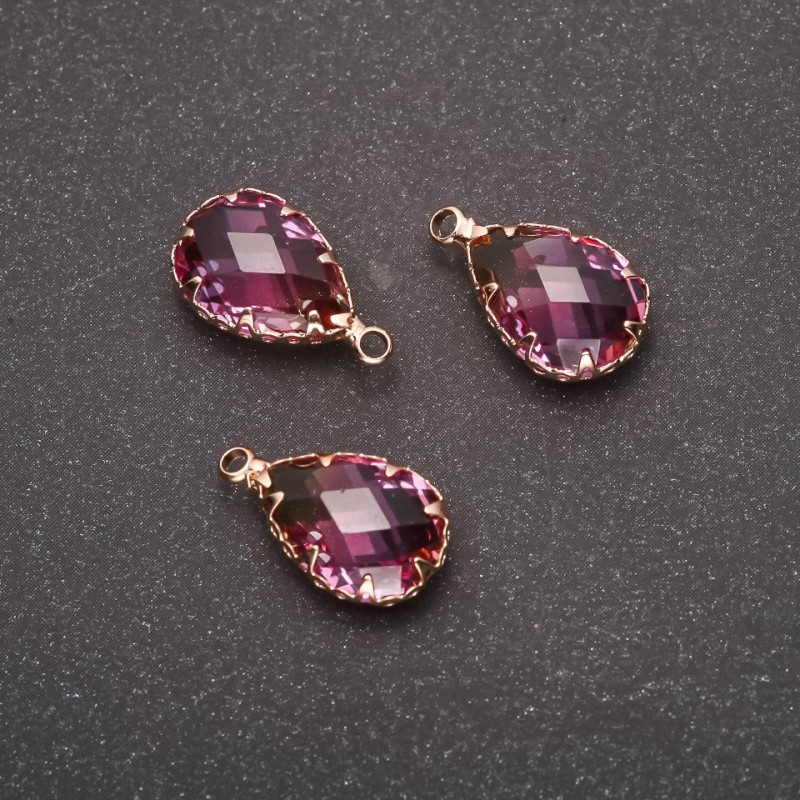 Pendant "Drop" Yellow-Raspberry Color, Gold-Tone Setting 10x17mm