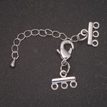 3-Strand Clasp for Bracelets and Beads with Extension Chain, Silver-Tone Metal, 10x14mm, 5cm Length
