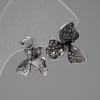 Trefoil Stud Earrings, Dark Rhinestones, Silver-Tone Metal, 20mm