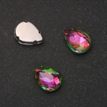 Price per pack /10 pcs. Sew-on crystal in claw setting Drop 10x14mm pink-green