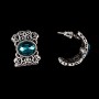 Semicircular Openwork Stud Earrings with Oval "Emerald" Crystals, Silver-Tone, 20 x 15mm