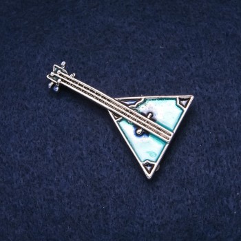 Balalaika Brooch, Enamel, Silver-Tone Metal, 32x49mm