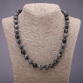 Necklace made of natural stone Snow Obsidian Apache Tears smooth bead, diameter 10(±)mm, length 50cm