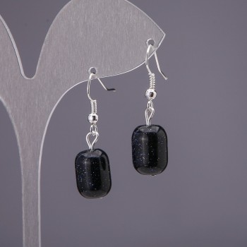 Aventurine 'Cairo Night Blue Sand' Barrel Earrings, diameter 10x15mm