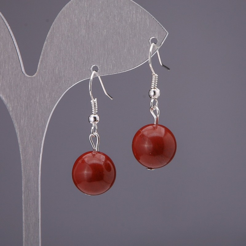 Earrings Red Jasper (imitation) smooth ball, diameter 12mm