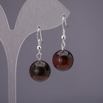 Bull's Eye Stone Earrings, Smooth Bead, Diameter 14mm