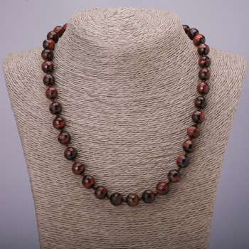 Bull's Eye Natural Stone Faceted Ball Necklace, diameter 10(+/-)mm, length 48cm