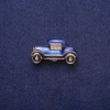 Car Brooch with Blue-Black Enamel and Rhinestones, Gold-Tone Metal 17x29mm