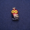 Sale! Owl Brooch with Enamel and Rhinestones, Gold-Tone Metal 17x30mm