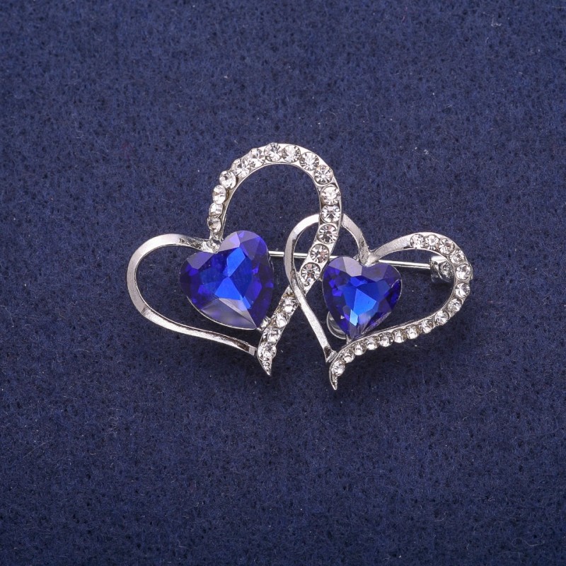 Sale! Heart Brooch with Crystal, Silver-Tone Metal 30x43mm