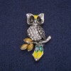 Sale! Owl Brooch with Crystals, Silver-Tone Metal 27x42mm