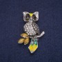 Sale! Owl Brooch with Crystals, Silver-Tone Metal 27x42mm