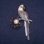 Sale! Parrot Brooch with Enamel, Bead, and Rhinestones, Gray Metal 37x58mm