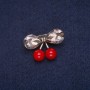 Cherries Brooch with Crystals, Gray Metal 19x28mm