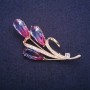 Sale! Branch Brooch with Pink-Blue Swarovski-Style Crystals, Gold-Tone Metal 32x65mm