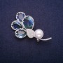 Sale! Branch Brooch with Bead and Green-Blue Crystals, Swarovski-Style, Silver-Tone Metal 32x55mm