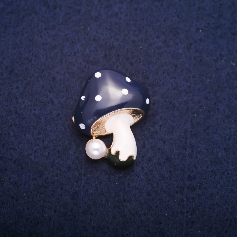Sale! "Mushroom" Brooch, Blue Cap, 22x28mm, "Gold" Metal Color
