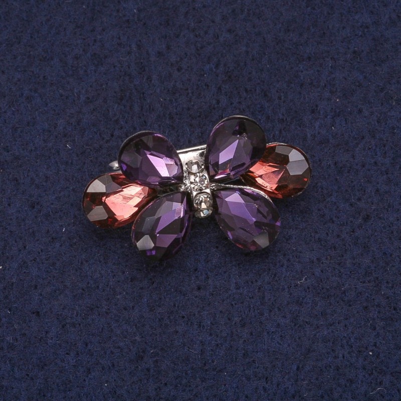 Sale! Bow Brooch with Crystals, Silver-Tone Metal 17x30mm