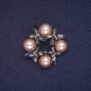 Sale! Wreath Brooch with Beads, Blue and Gray Crystals, Gold Metal Color 34x35mm