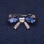 Sale! Bow Brooch with Blue Crystals, Silver-Tone Metal, 20x40mm