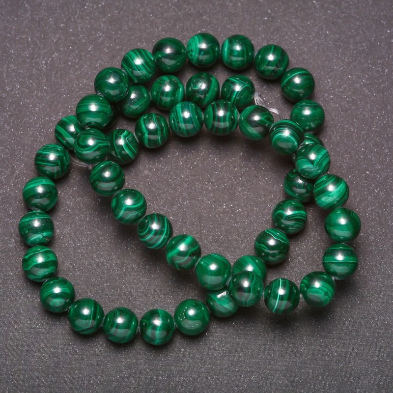 Malachite Beads, Natural Stone, Smooth Round Bead, 8 mm diameter, 38 cm length