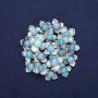 Brooch Flowers with Aquamarine, blue enamel, silver-tone metal 60x62mm