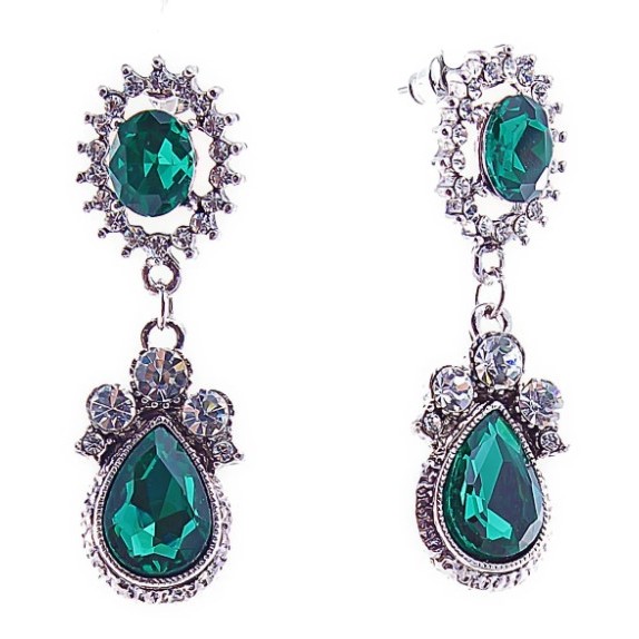 Stud Earrings with Green Crystals 16x50mm