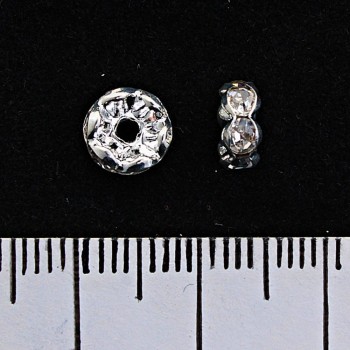 Findings Rondelle Spacer with White Rhinestones, Silver Metal Color, 6mm, 100pcs/pack