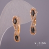 Xuping Earrings with White Rhinestones and Black Stones 6x25mm, 18K Gold Plated