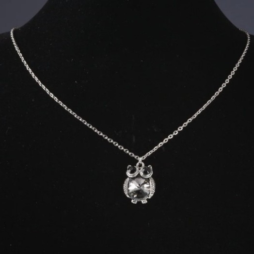 Owl Pendant on Chain, Gray Crystal, Length 52cm, Diameter 2.5cm