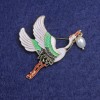 Stork Brooch, Enamel, 50x33mm, Gold Metal