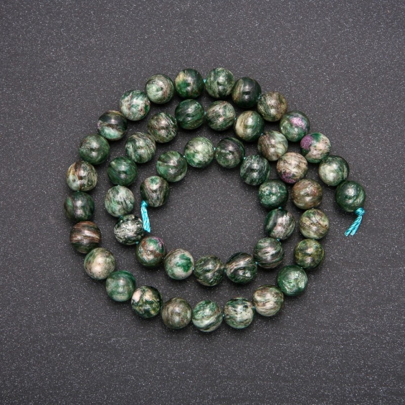 Natural Green Lepidolite Stone Beads, Smooth Round, Diameter 8(+/-)mm, Length 38cm+