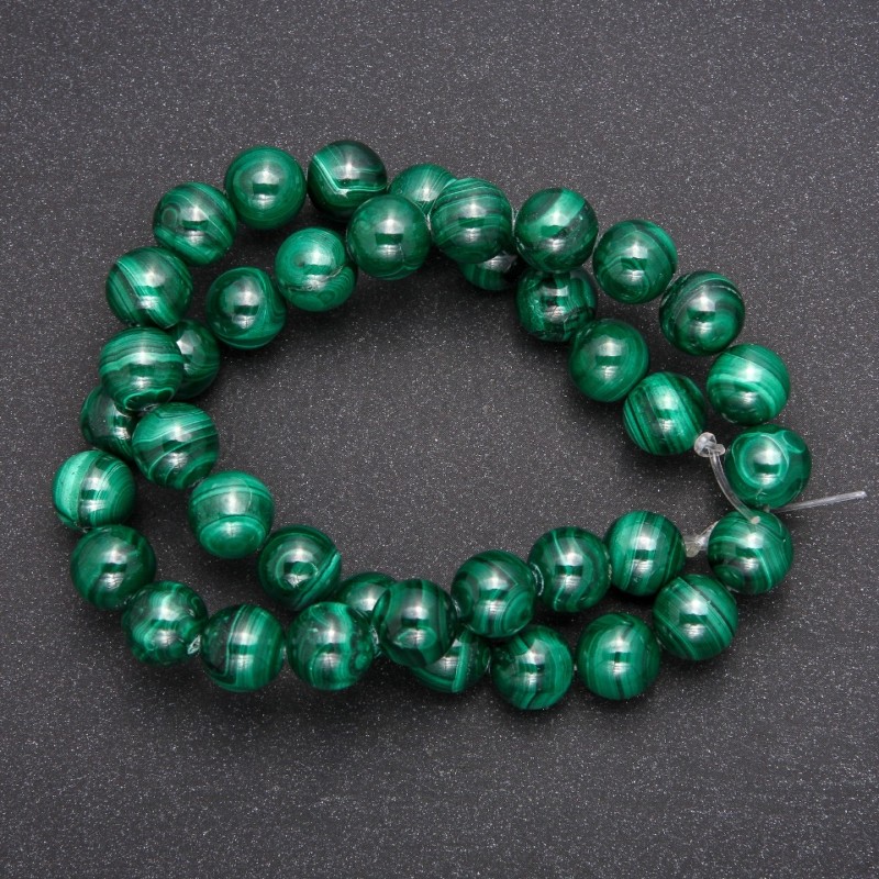 Natural Malachite Stone Beads, Smooth Round, Diameter 10(+/-)mm, Length 38cm