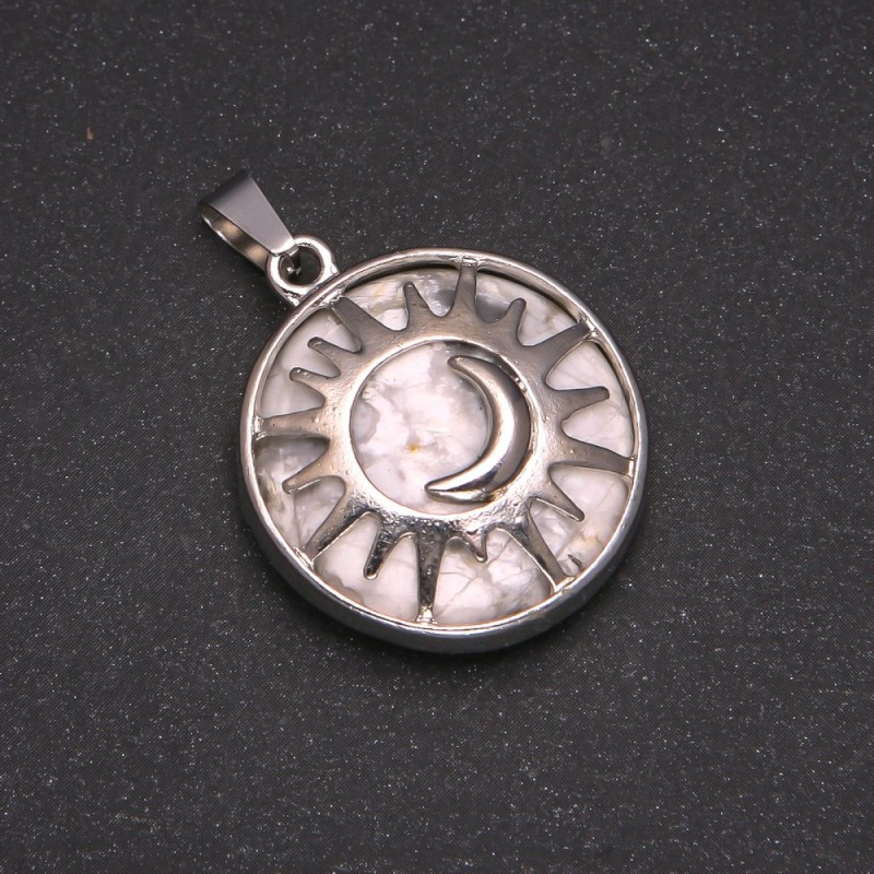 Pendant with Natural Howlite in Sun Setting, 27mm diameter