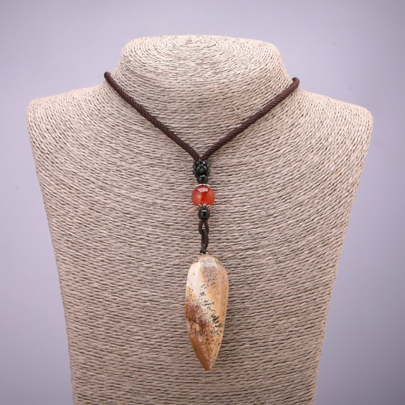 Picture Jasper Natural Stone Pendant 20x50mm (+-) on Cord, Length 70cm