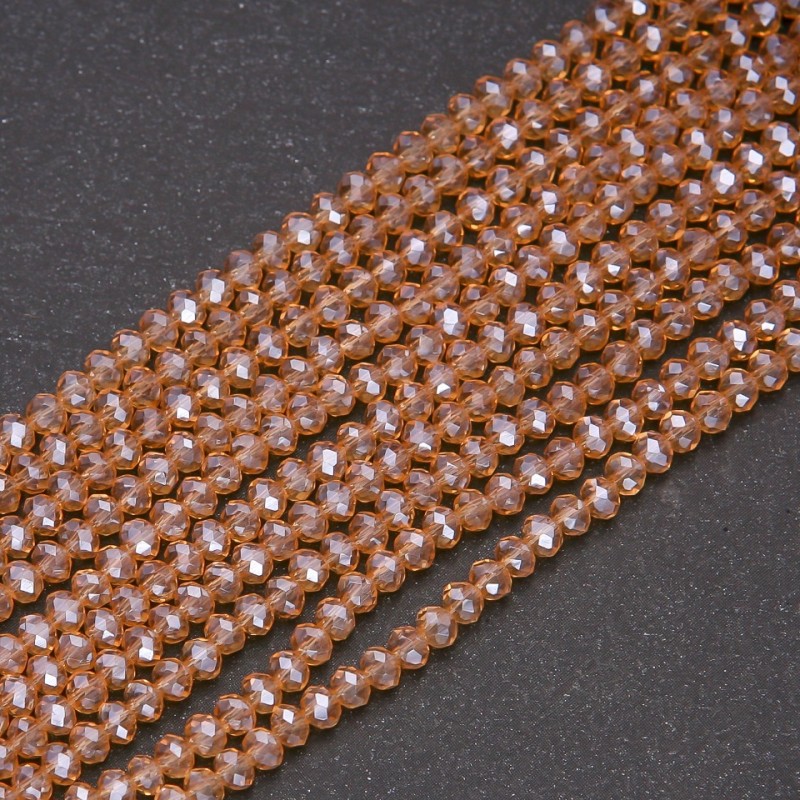 Czech Crystal Beads Clear Champagne with Petrol Finish "Rondelle", diameter 3.5x3(+/-)mm strand, length 38cm