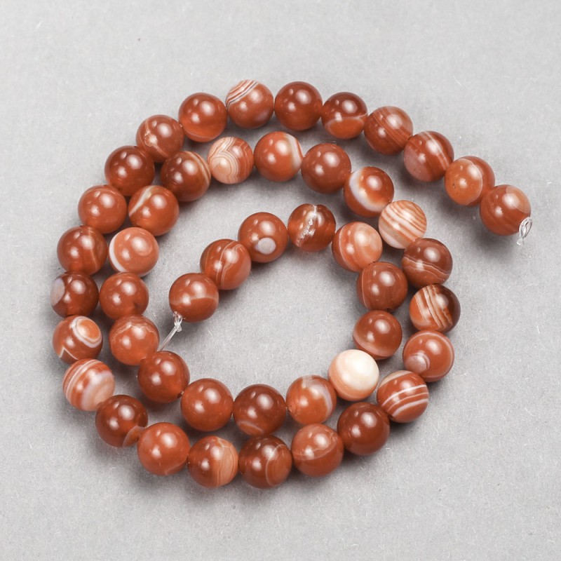 Orange Agate Beads on Thread, Smooth Round, Diameter 8mm (+/-), Length 38cm+